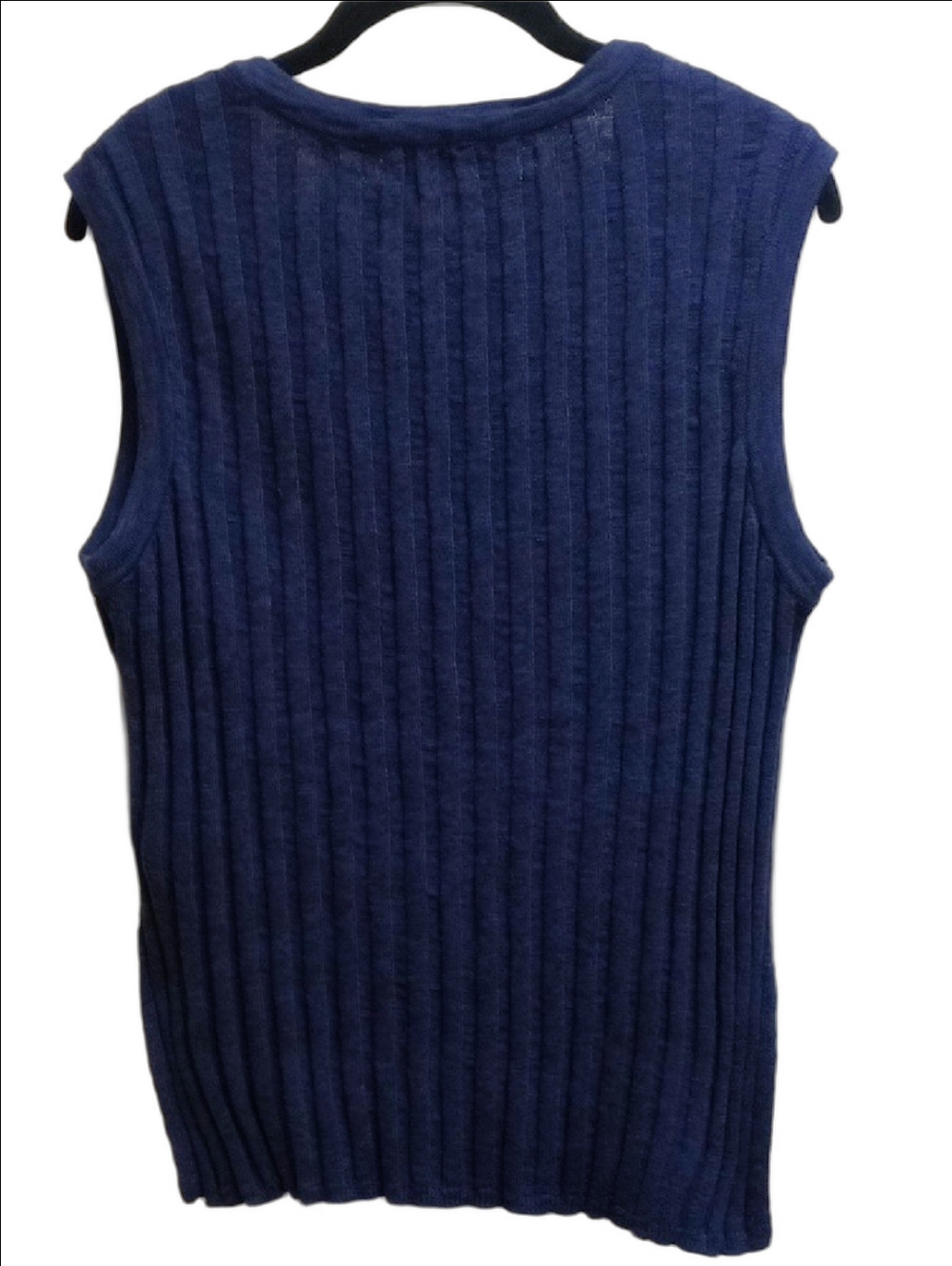 🆕 FREE PEOPLE BEACH VEDA NAVY BLUE LINEN BLEND V-NECK  RIBBED SWEATER VEST - Picture 7 of 10
